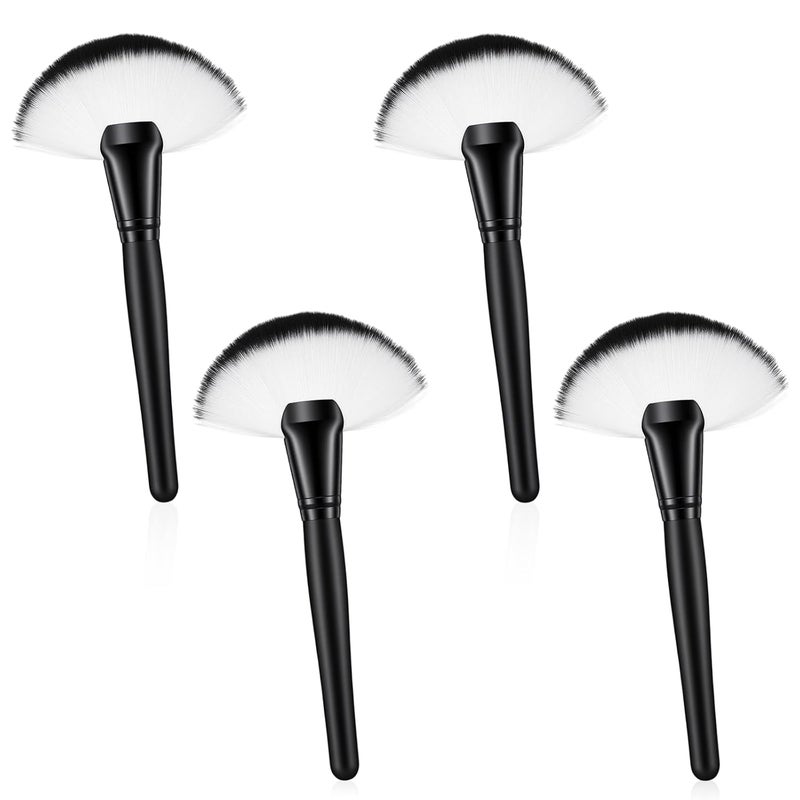 Andibro 4 PCS Fluffy Fan Brushes for Facials, Facial Fan Brushes Esthetician Fluffy Soft Bristle Highlighter Blush Esthetician Large Facial Fan Brush for Highlighting Blushing - Image 1